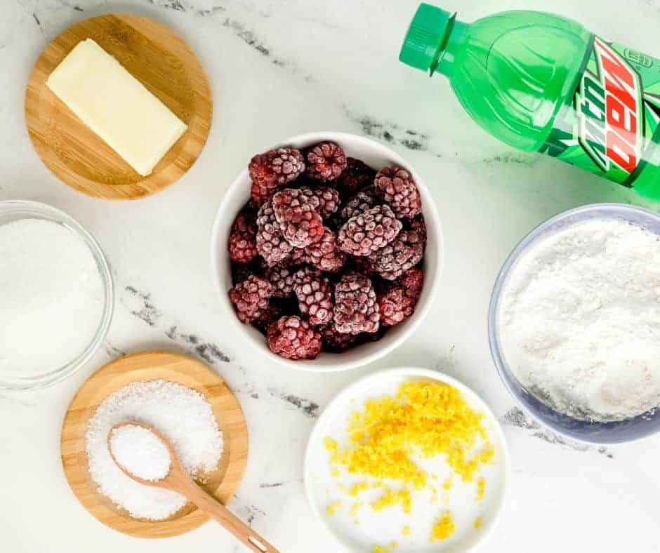 Ingredients Needed For Air Fryer Easy Blackberry Cobbler on table