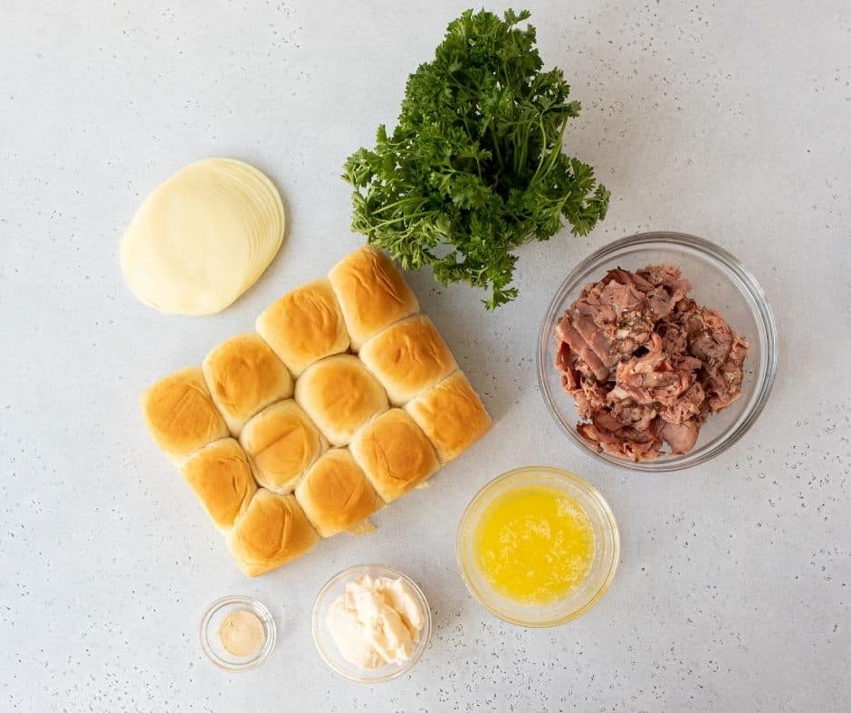 Ingredients Needed For Air Fryer Italian Beef Sliders on kitchen table.