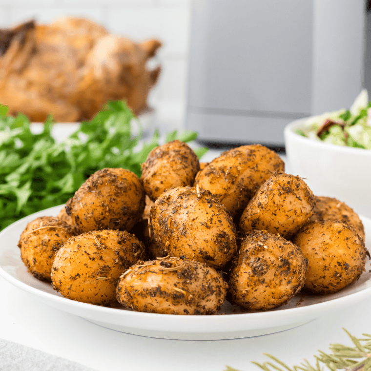 Golden and crispy Air Fryer Canned Potatoes ready to serve as a delicious side dish.
