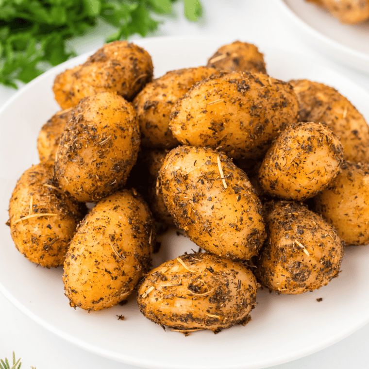 Air Fryer canned potatoes cooked crispy and golden, ready to serve as a side dish.