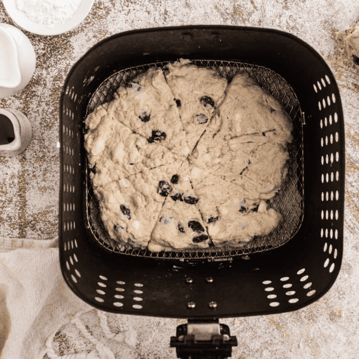 Set the shaped scones into the air fryer basket.