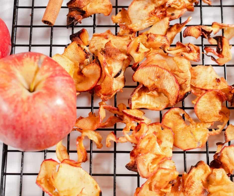 air fryer apple chips on wire rack