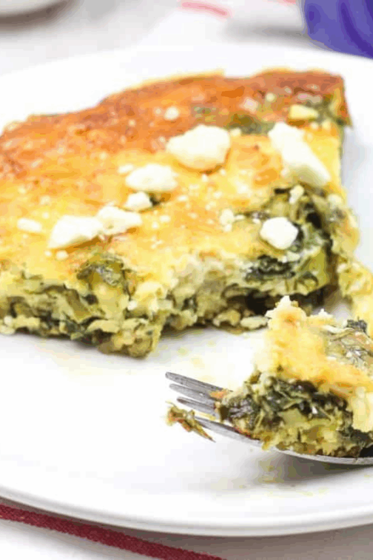 Air fryer asparagus spinach and cheese frittata cooked until fluffy and golden