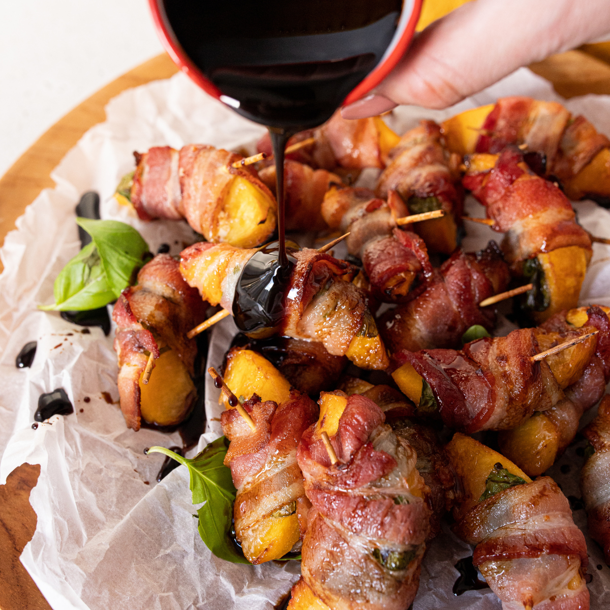 Air Fryer Bacon Wrapped Peaches