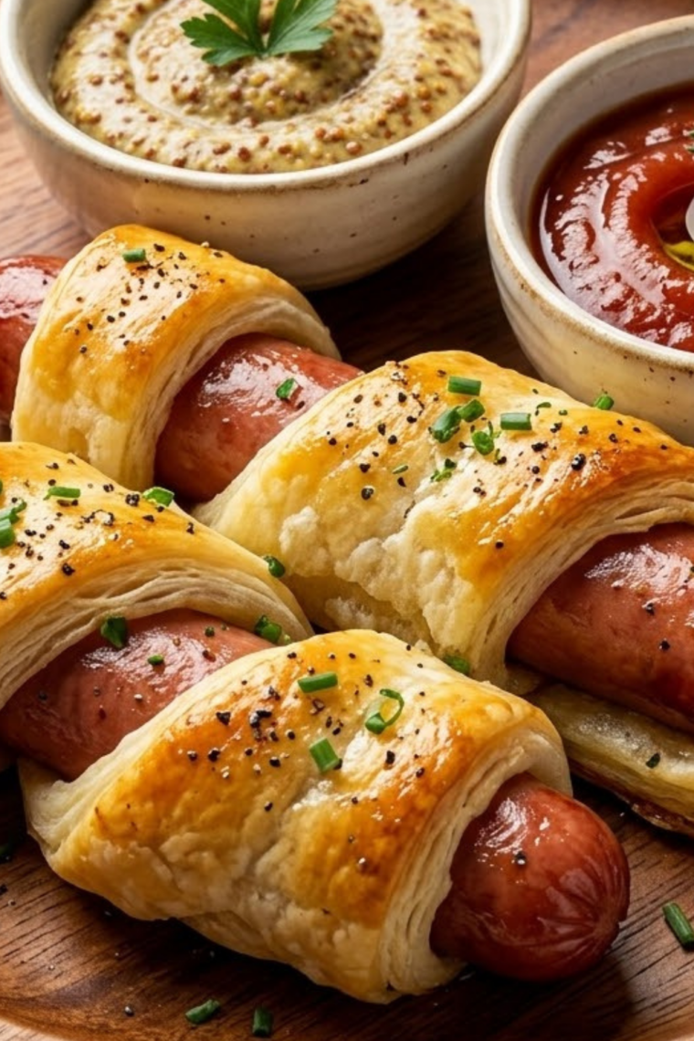 Air fryer crescent roll hot dogs wrapped in flaky dough, cooked until golden brown and crispy.
