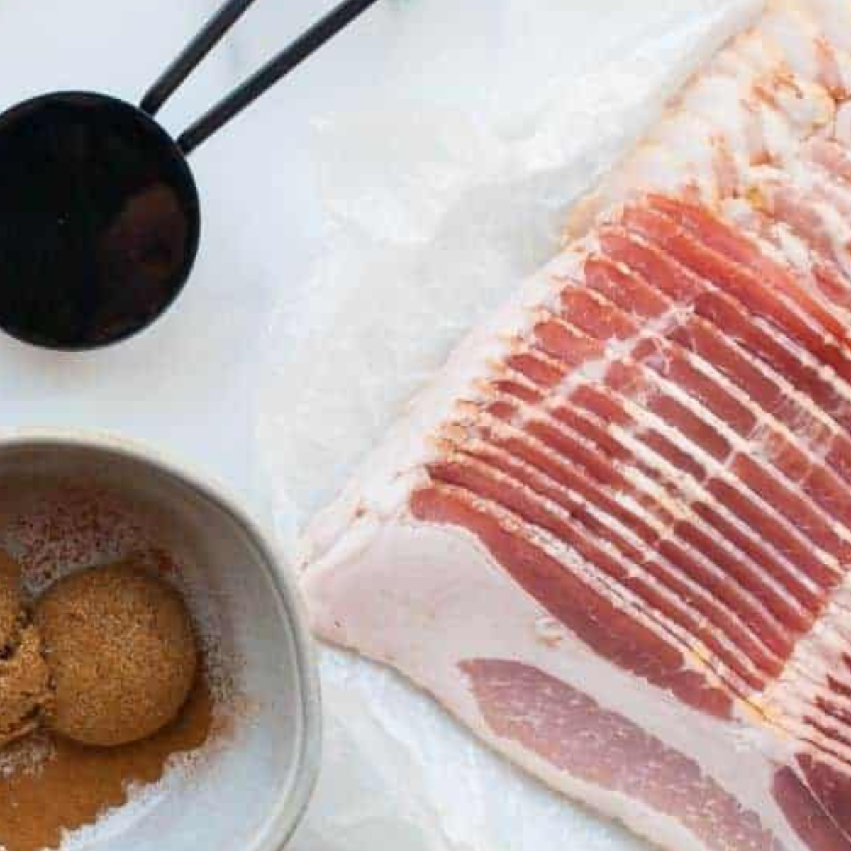 Ingredients Needed For Air Fryer Twisted Candied Bacon on table.