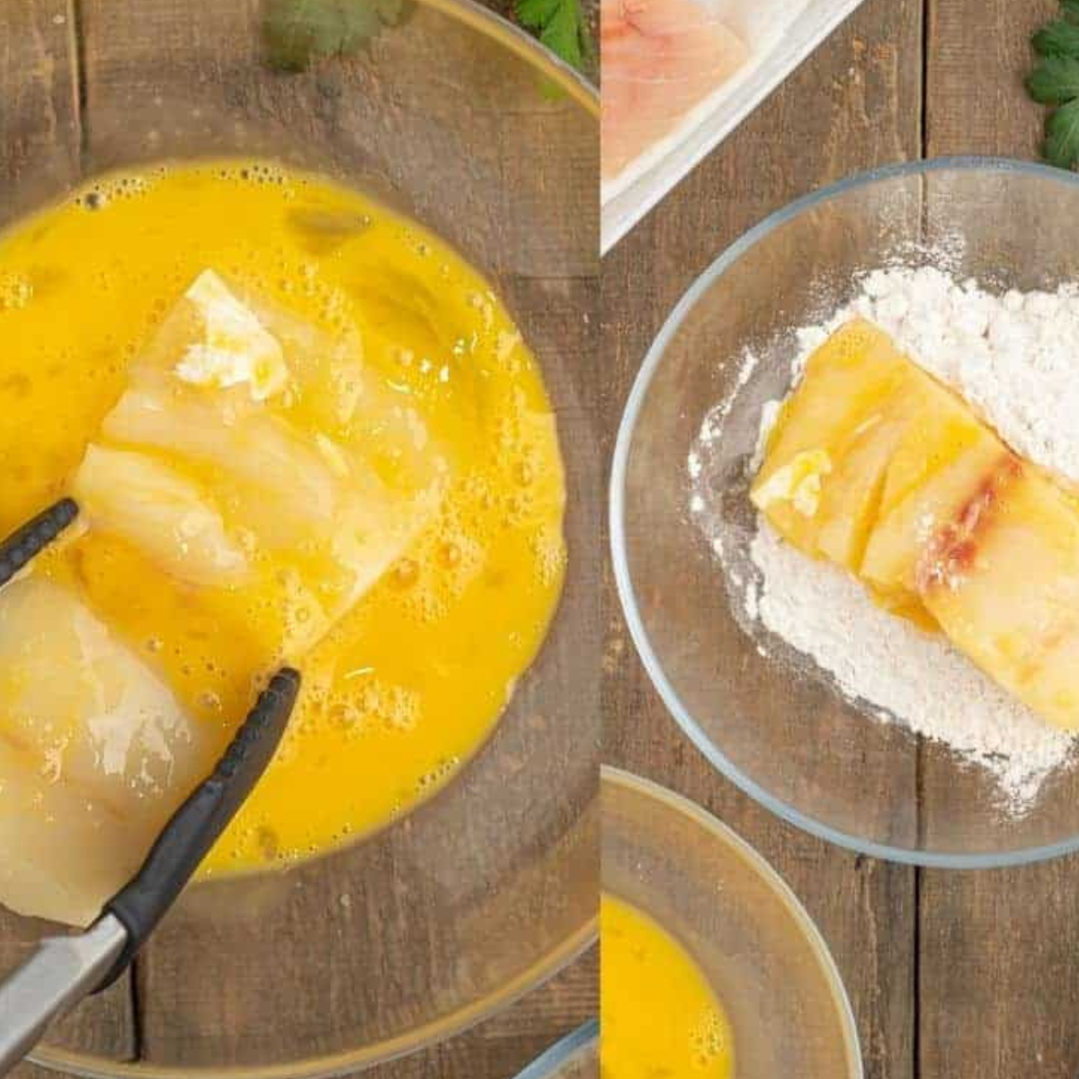 Coating cod fillets in flour, egg wash, and panko breadcrumbs for a crispy air fryer finish.