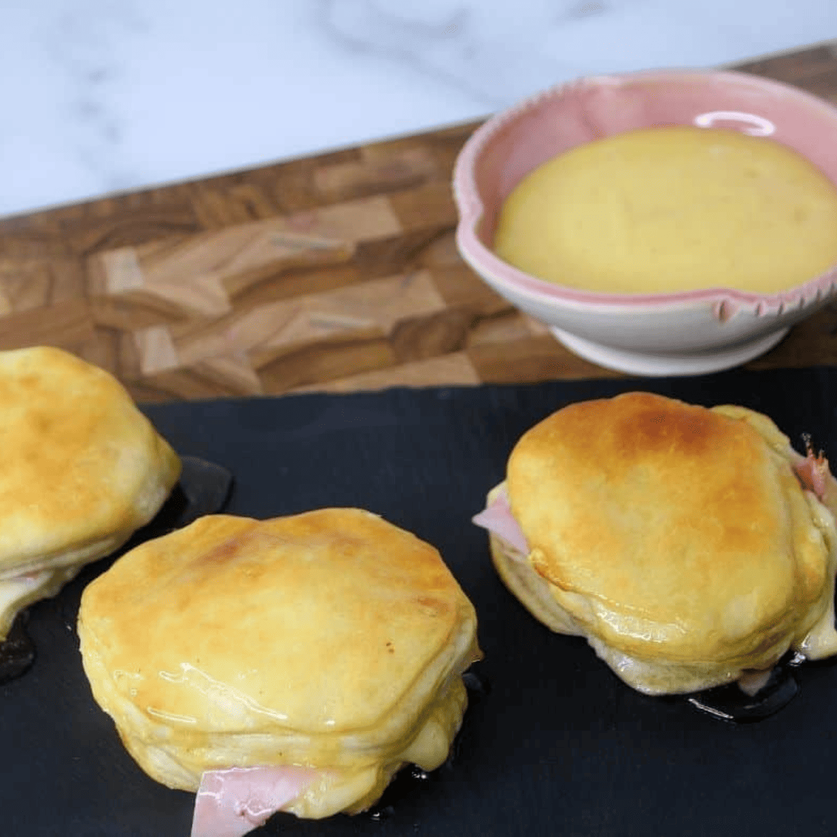 Air Fryer Ham and Cheese Biscuit Sandwiches