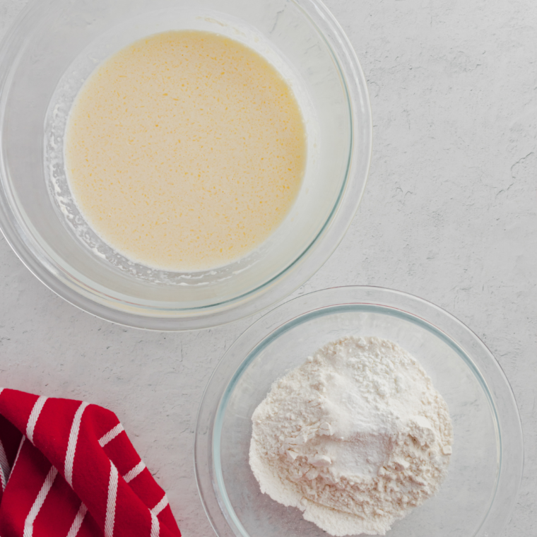 Smooth pancake batter blended in blender with flour, eggs, and milk
