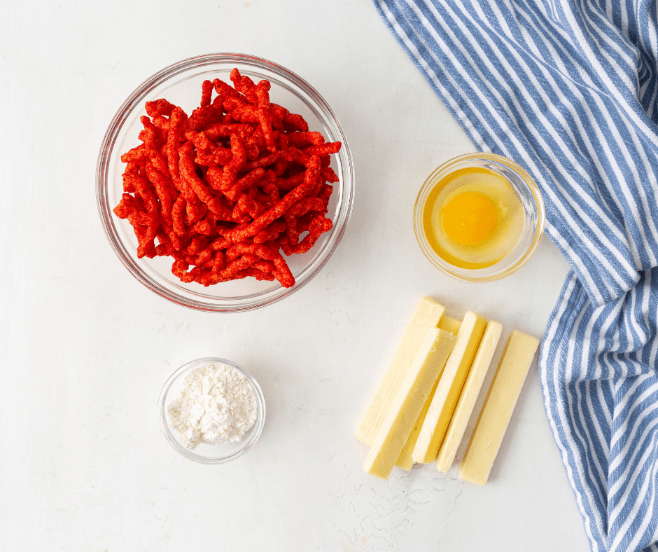 Ingredients Needed For Air Fryer Takis Mozzarella Sticks on kitchen table.