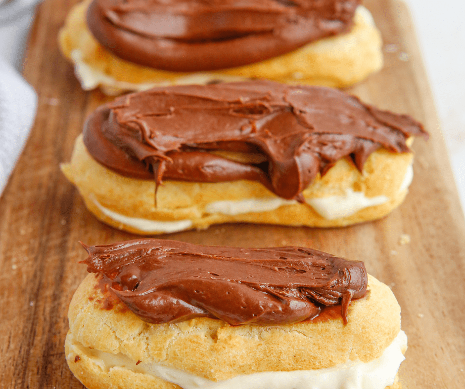 Delicious homemade Air Fryer eclairs with golden pastry and creamy custard filling.