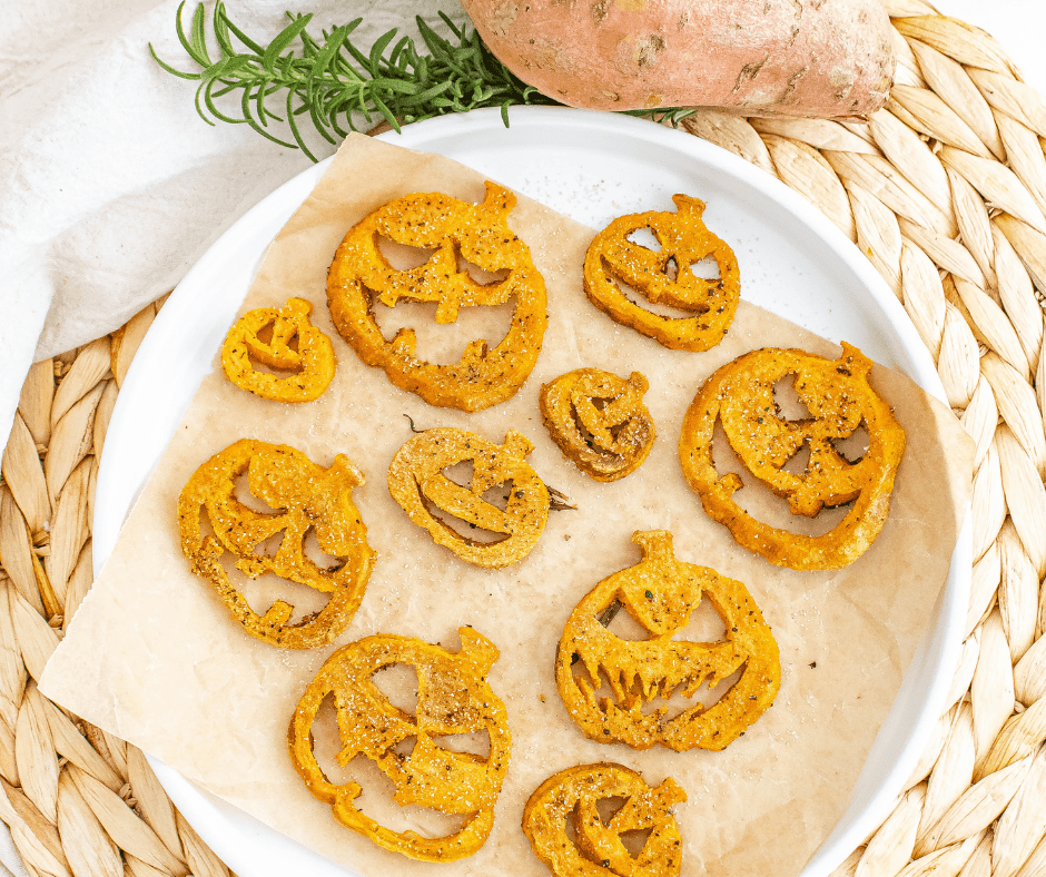 Air Fryer Roasted Sweet Potato Jack-O-Lanterns