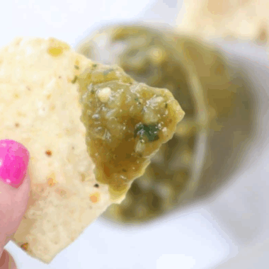 Freshly made Air Fryer Salsa Verde, vibrant and flavorful, perfect for dipping chips or drizzling on tacos.