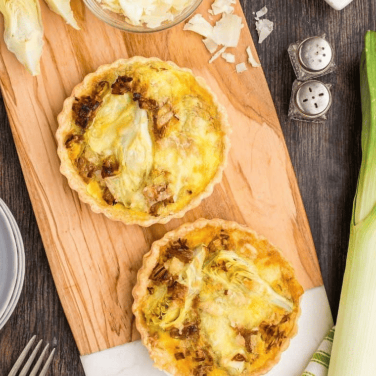 Easy Air Fryer caramelized leeks and artichoke quiche for brunch"