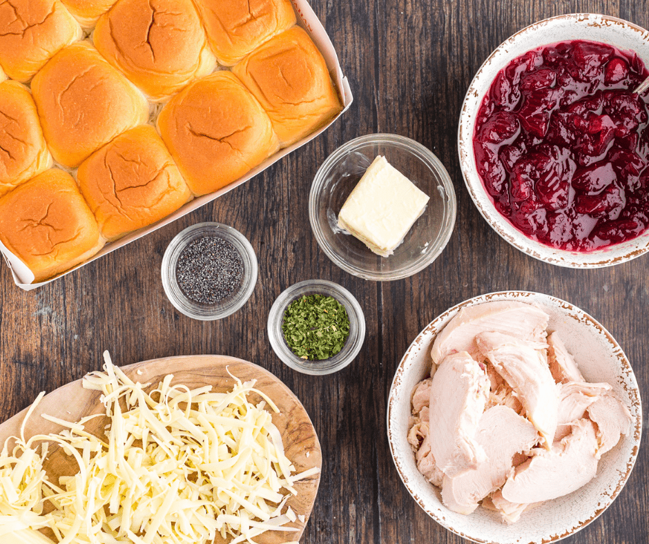 Ingredients Needed For Air Fryer Leftover Thanksgiving Sliders on table.