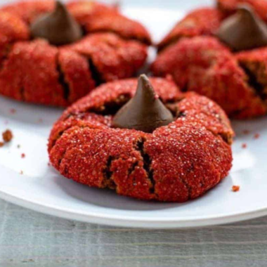 Air Fryer Red Velvet Peanut Butter Blossom Cookies
