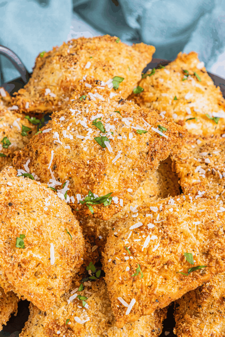 Trader Joe’s breaded ravioli cooked until crispy in the air fryer