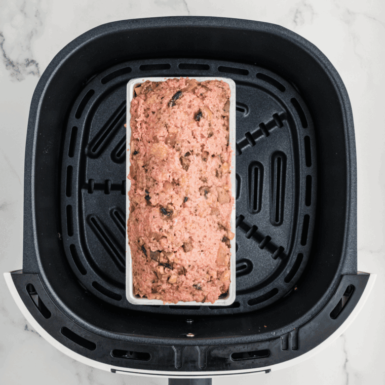 Place the Air Fryer Turkey Meatloaf in the air fryer basket.