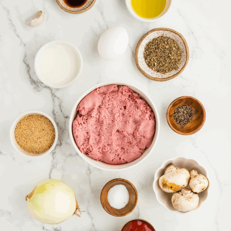 Ingredients needed for Easy Air Fryer Turkey Meatloaf on kitchen table.