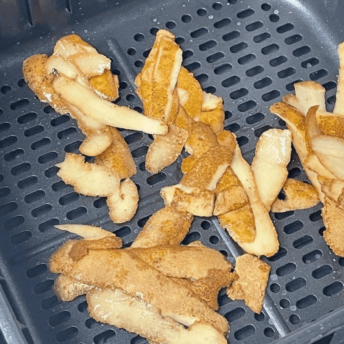 Setting up the air fryer for cooking potato peels