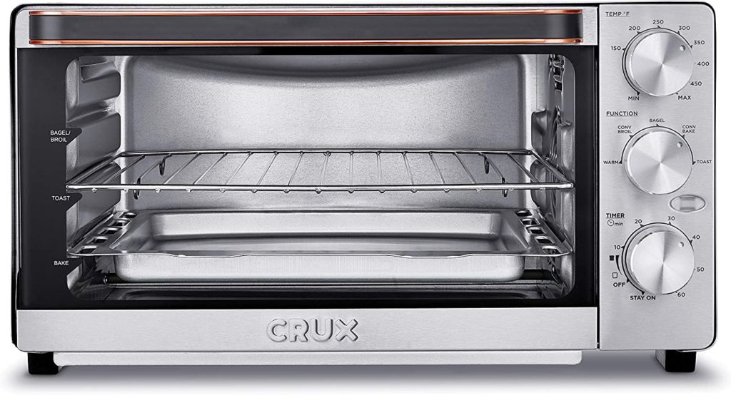 CRUX 6 Slice Convection Toaster Oven, Hassle-Free Baking, Broiling, Toasting & Warming, Convenient Adjustable Grill Rack