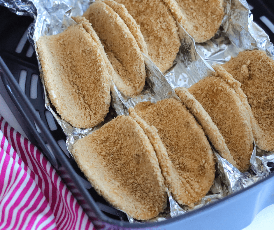Tortilla circle dipped in egg then coated in graham cracker crumbs