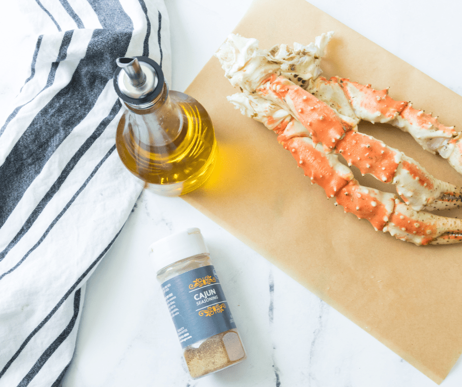 Ingredients Needed to Air Fry Crab Legs on kitchen counter.