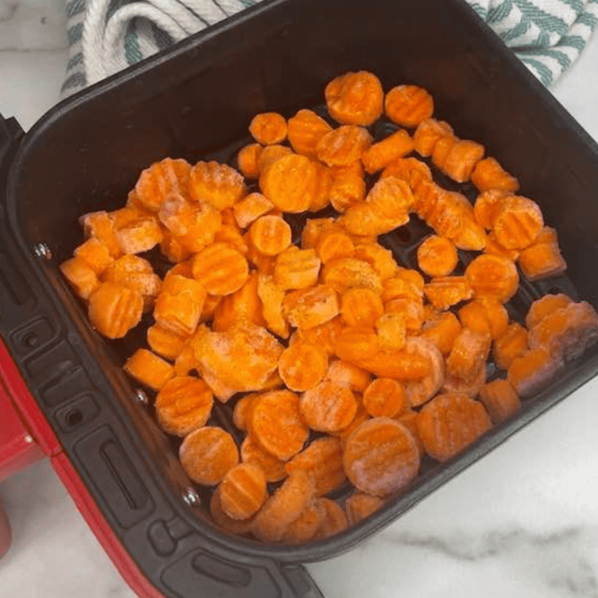 Seasoned Air Fryer Frozen Carrots cooked to perfection.