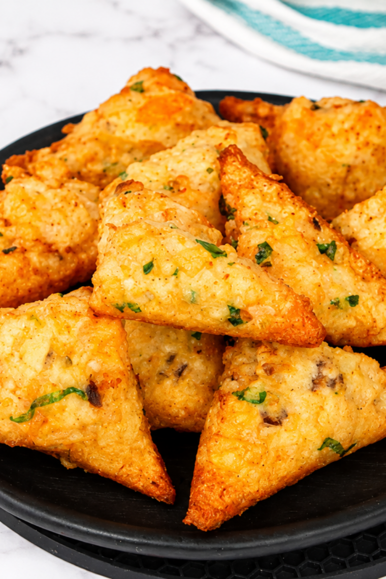 Crispy golden air fryer frozen shrimp toast served as an easy appetizer