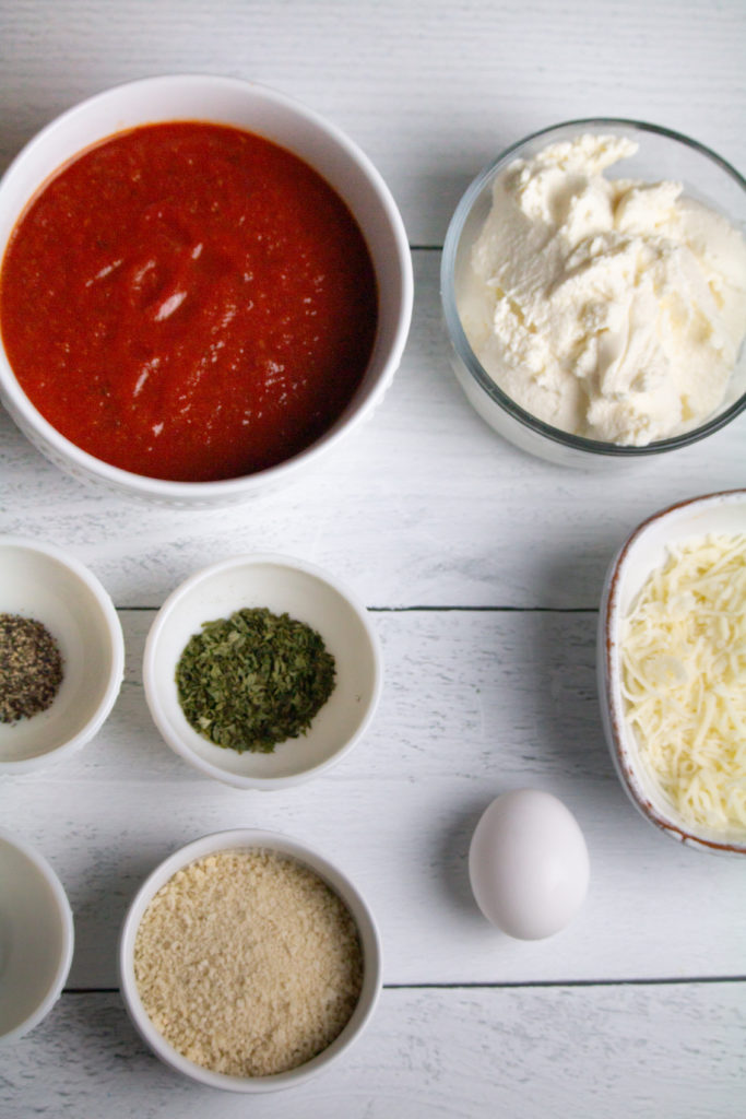 Ingredients needed for Air Fryer Ricotta Meatballs on kitchen table.