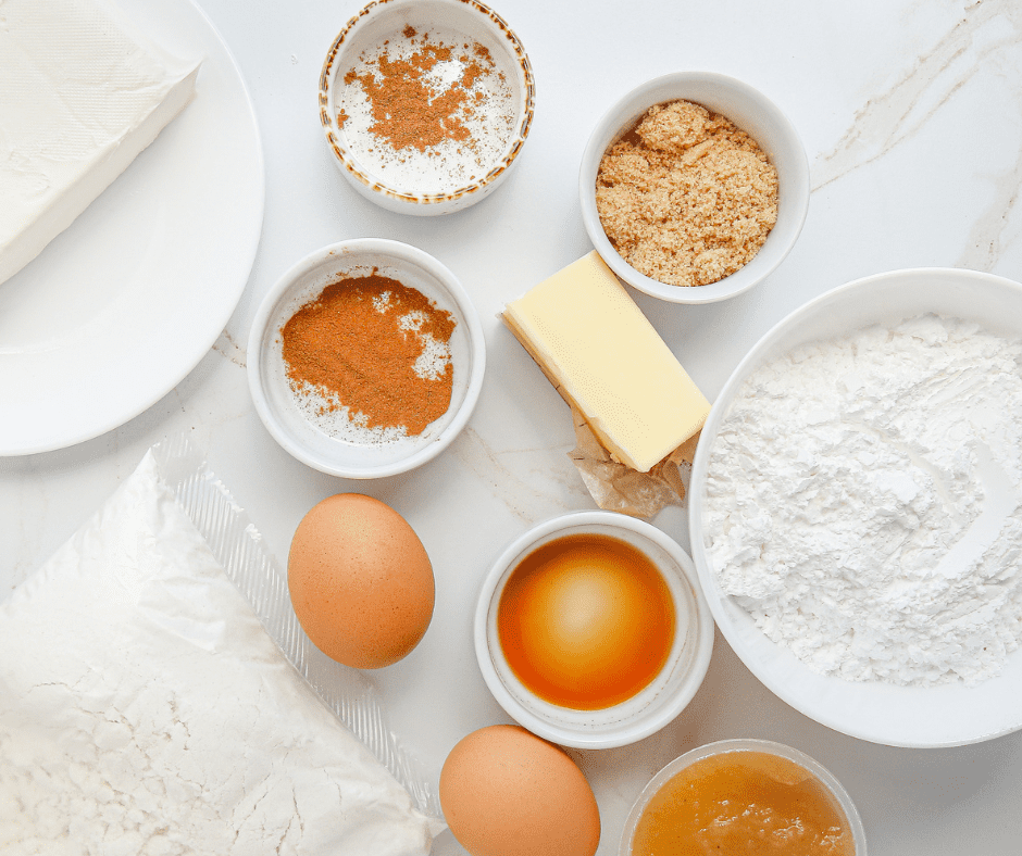 Ingredients Needed For Air Fryer Apple Pie Spice Drop Cookies on kitchen table.