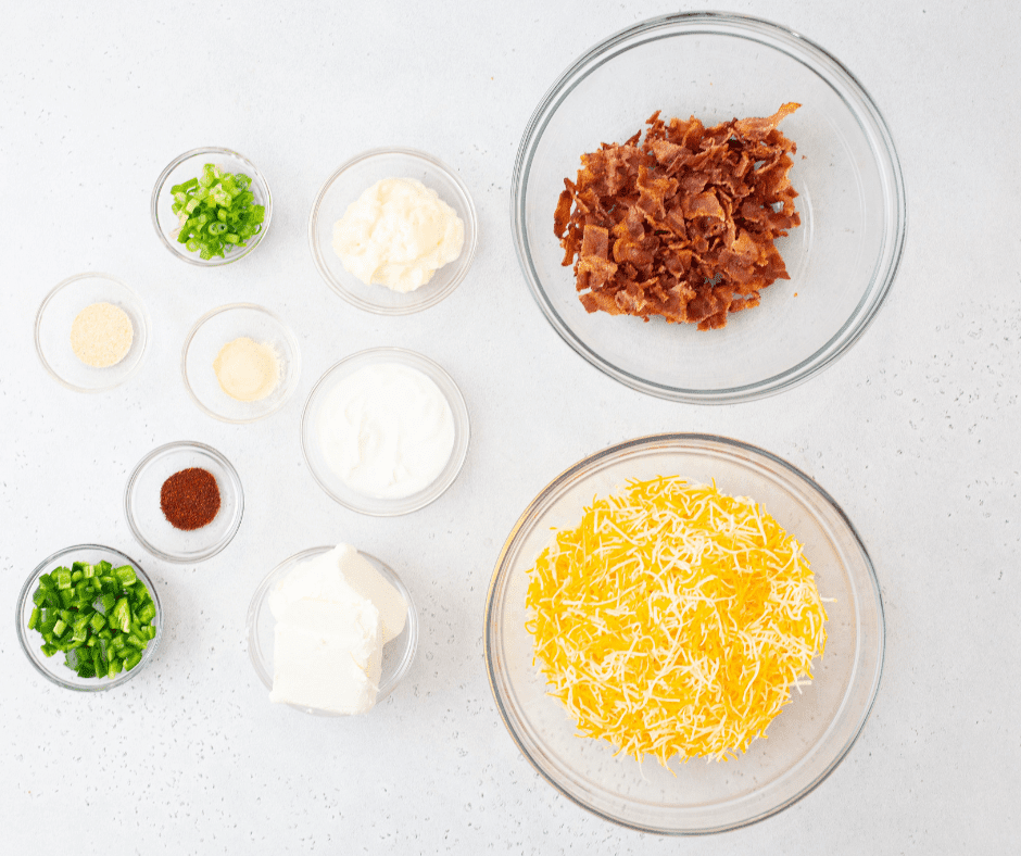 Ingredients for Air Fryer Jalapeno Popper Dip displayed on a countertop.