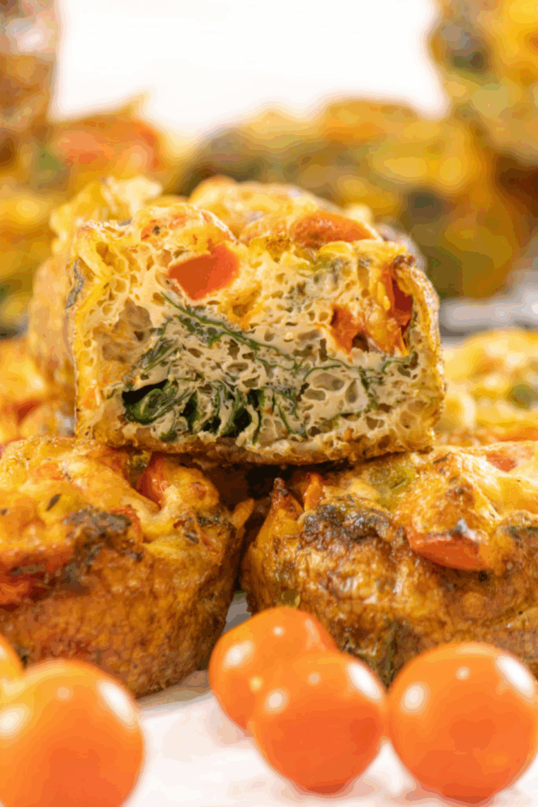 Golden air fryer vegetable savory muffins with colorful vegetables and fluffy texture, freshly baked and ready to enjoy.