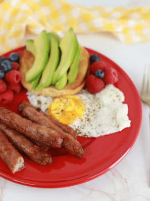 air fryer sausage links on a breakfast table