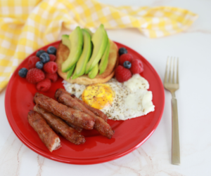 air fryer sausage links on a breakfast table