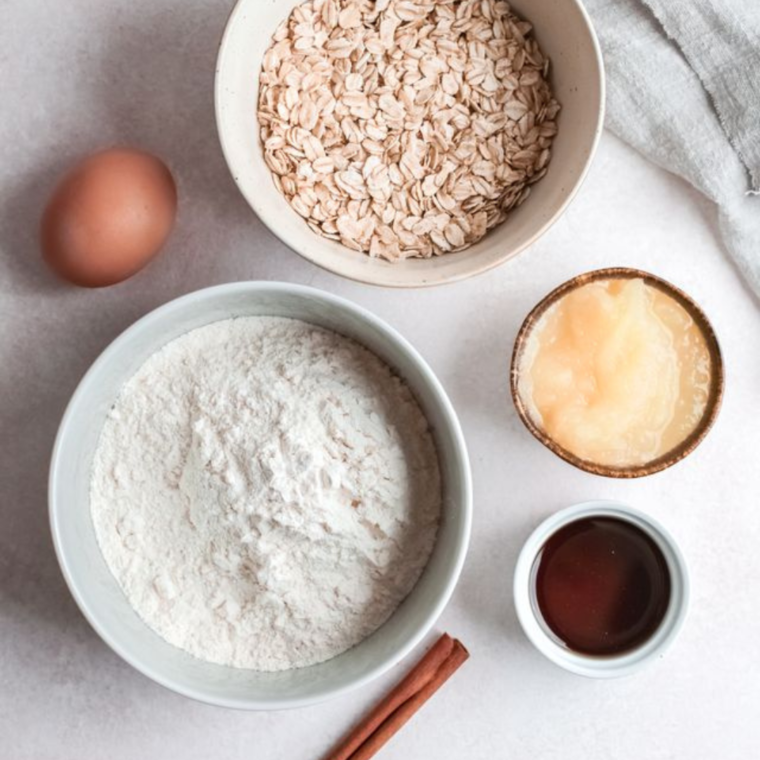 Ingredients needed for Air Fryer Apple Breakfast Cookies on kitchen table.