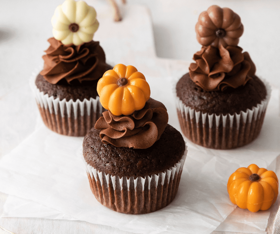 Air Fryer Chocolate Pumpkin Cupcakes