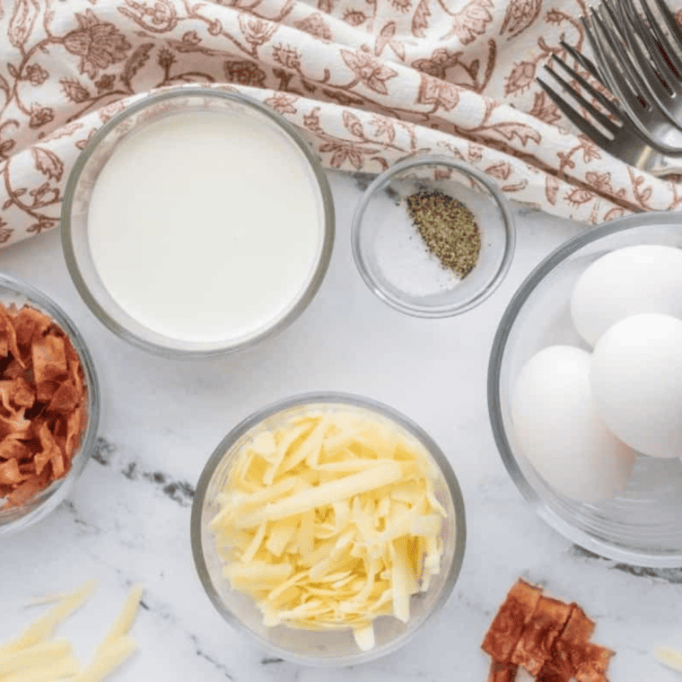 Ingredients needed for air fryer egg bites Starbucks on kitchen table.