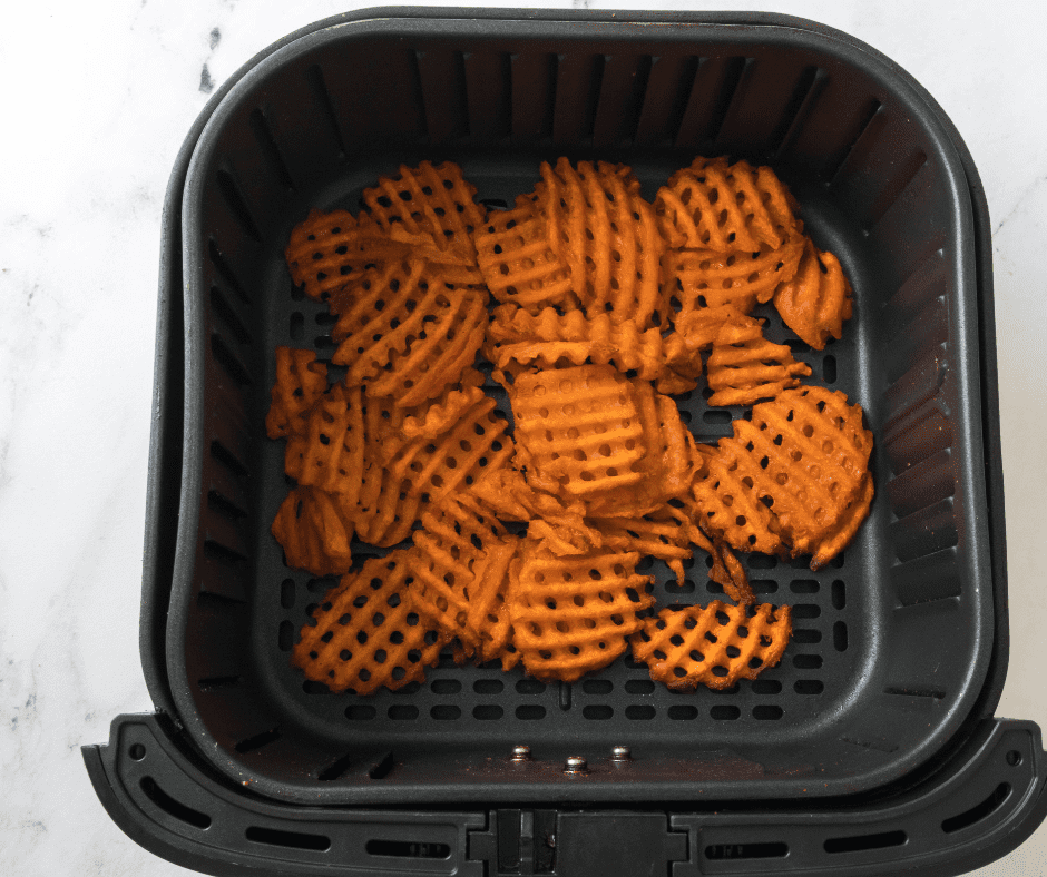 Reheat sweet potato fries in the air fryer for a crispy, delicious snack.