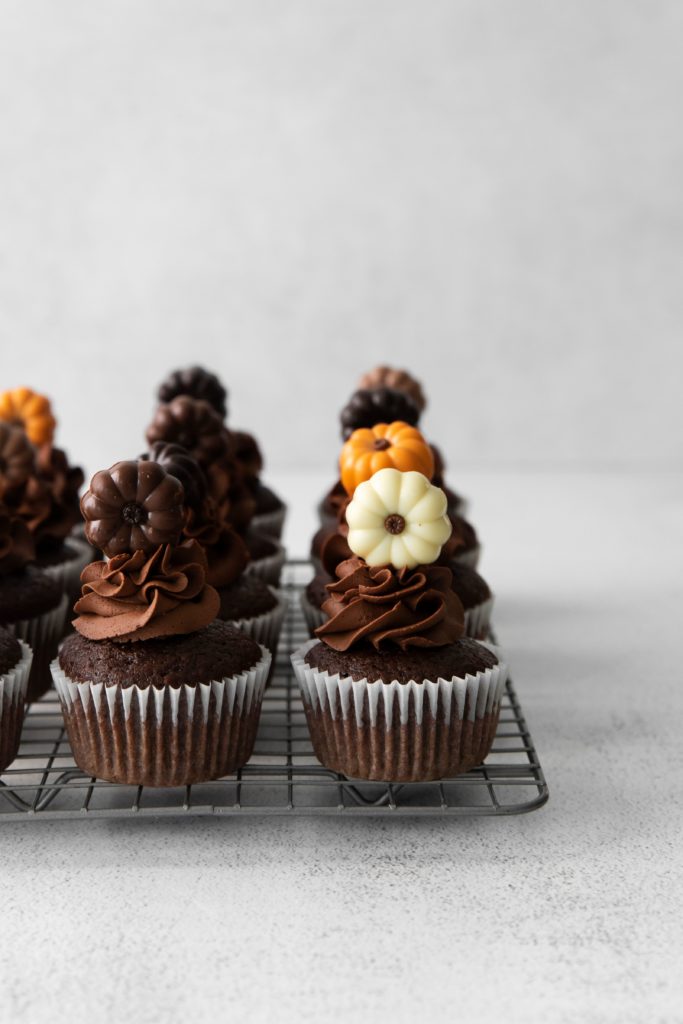 Air Fryer Chocolate Pumpkin Cupcakes