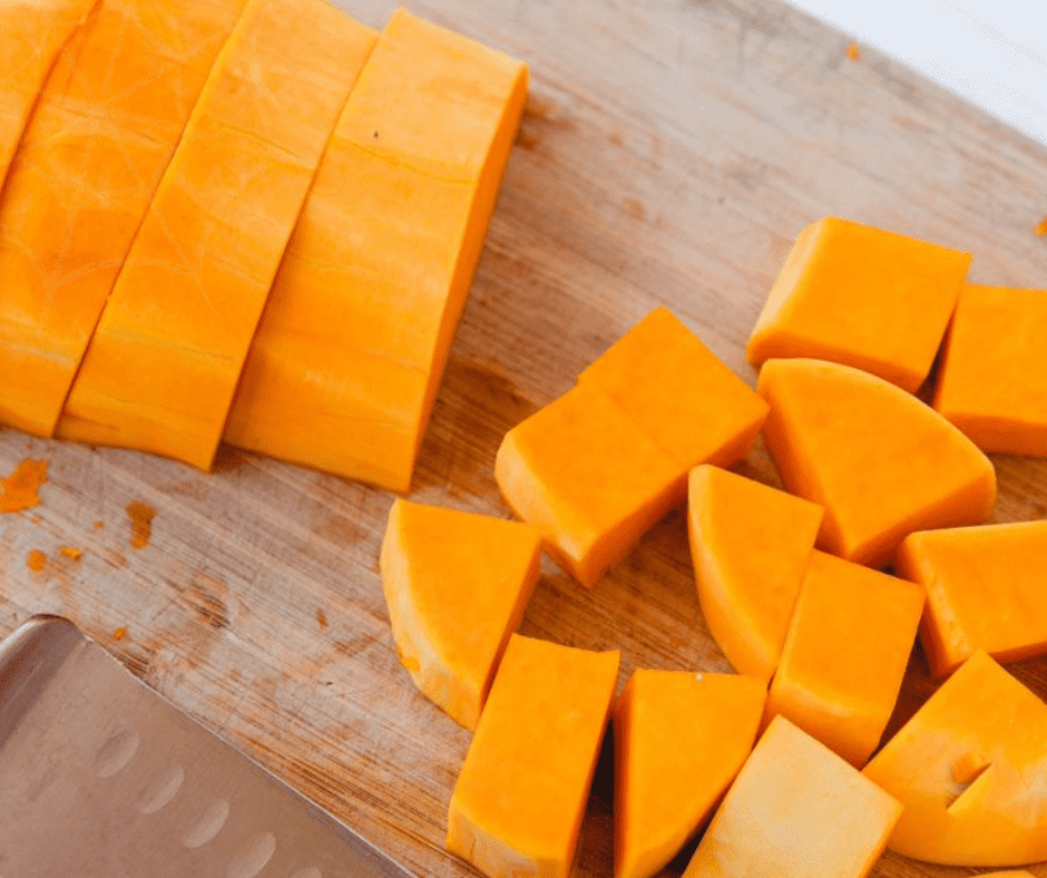 Wash, peel, and cut the sweet potato into fry-sized slices for Air Fryer Sweet Potato Home Fries.