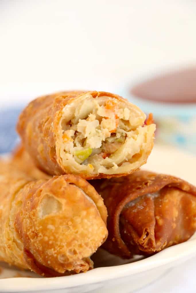 tai pei egg rolls air fryer cooked on plate