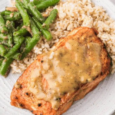 Homemade Cheesecake Factory miso salmon with sweet miso glaze and rice.
