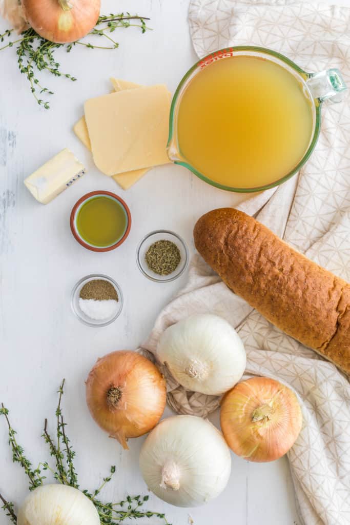 Ingredients Needed For Copycat Panera French Onion Soup on kitchen counter
