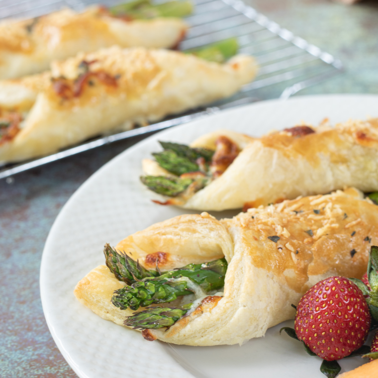Close up of Air Fryer Asparagus Puff Pastry Bundles.