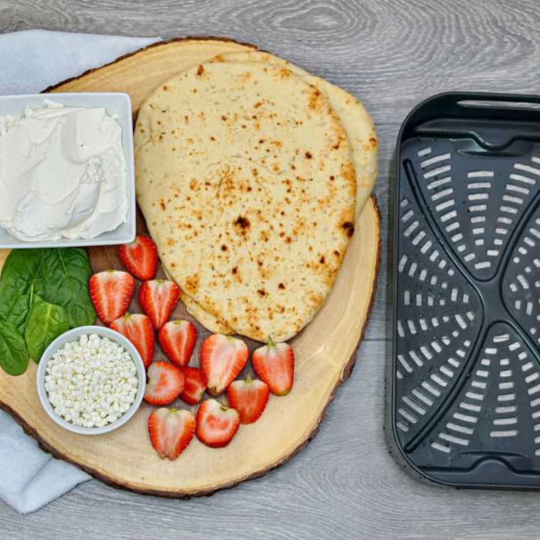 Air Fryer Strawberry, Spinach, Ricotta & Goat Cheese Flat Bread