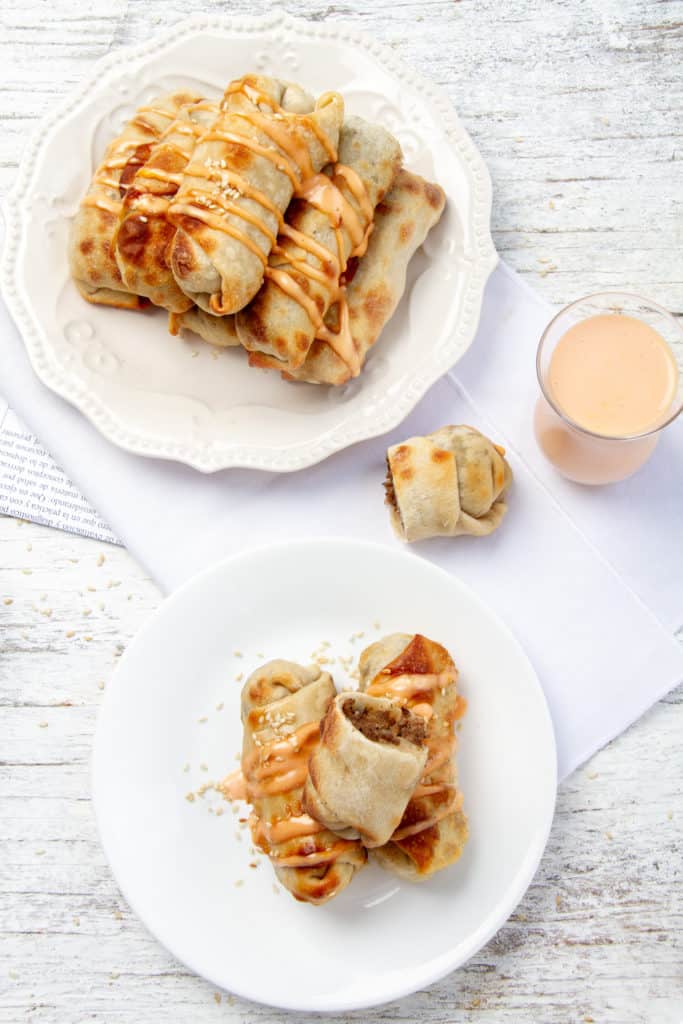 Golden, crispy Air Fryer Big Mac egg rolls filled with ground beef, cheese, and pickles.