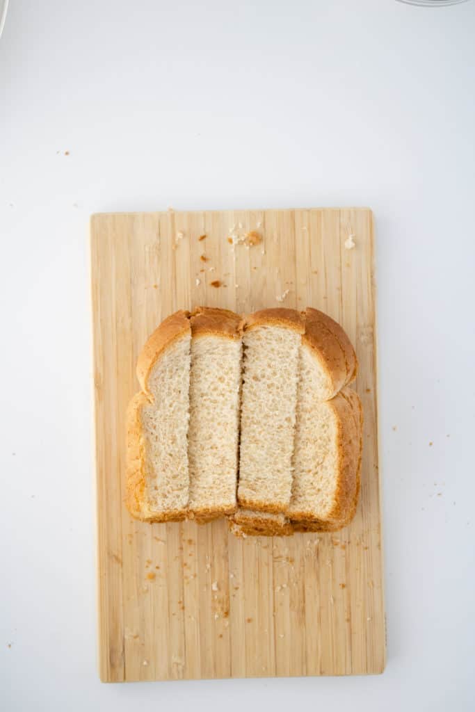 Cut the white bread into French toast sticks shapes.