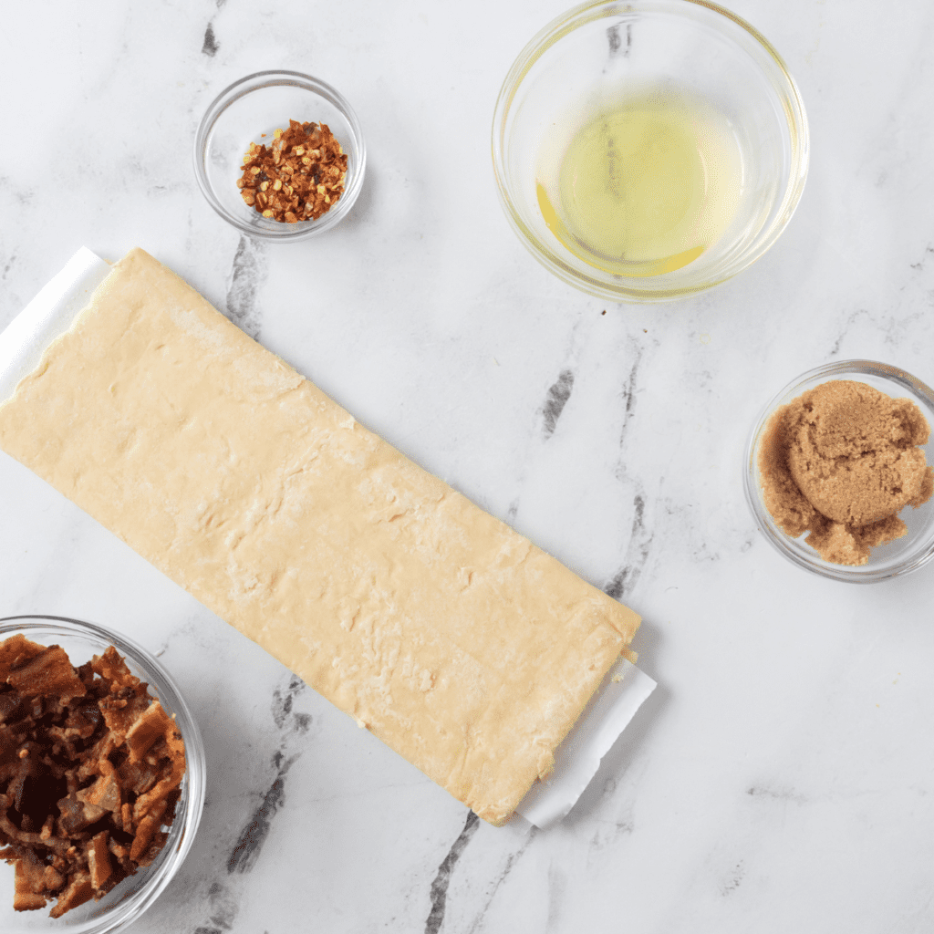 Ingredients needed for Air Fryer Breakfast Pinwheels on kitchen table.