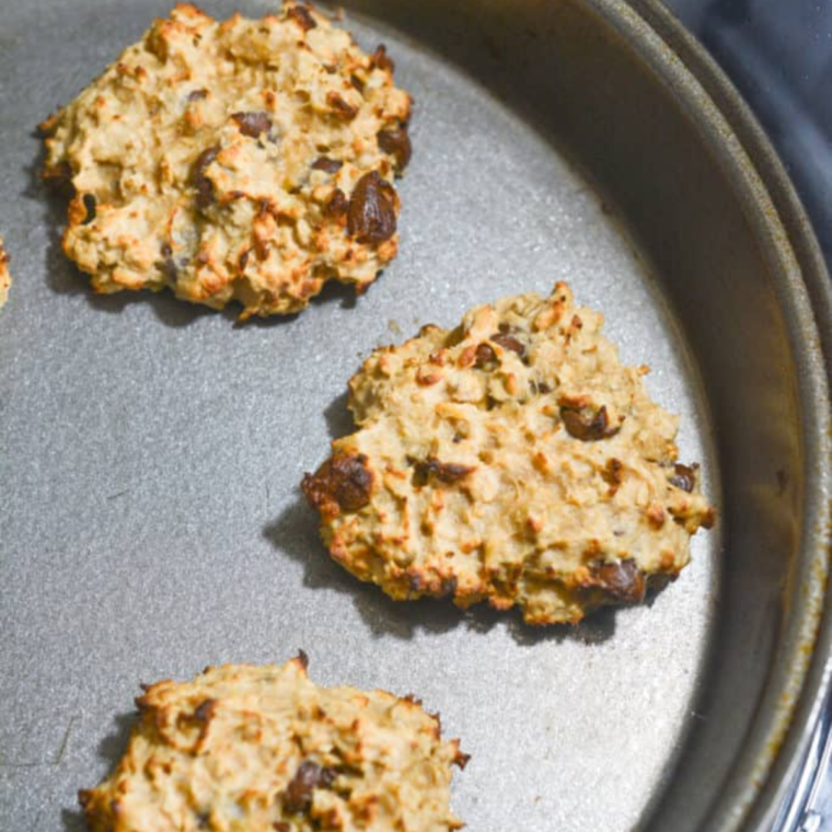 Golden brown air fryer banana bread cookies fresh from the basket